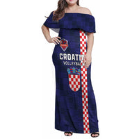 Custom Croatia Volleyball Family Matching Off Shoulder Maxi Dress and Hawaiian Shirt Go Champions Sahovnica