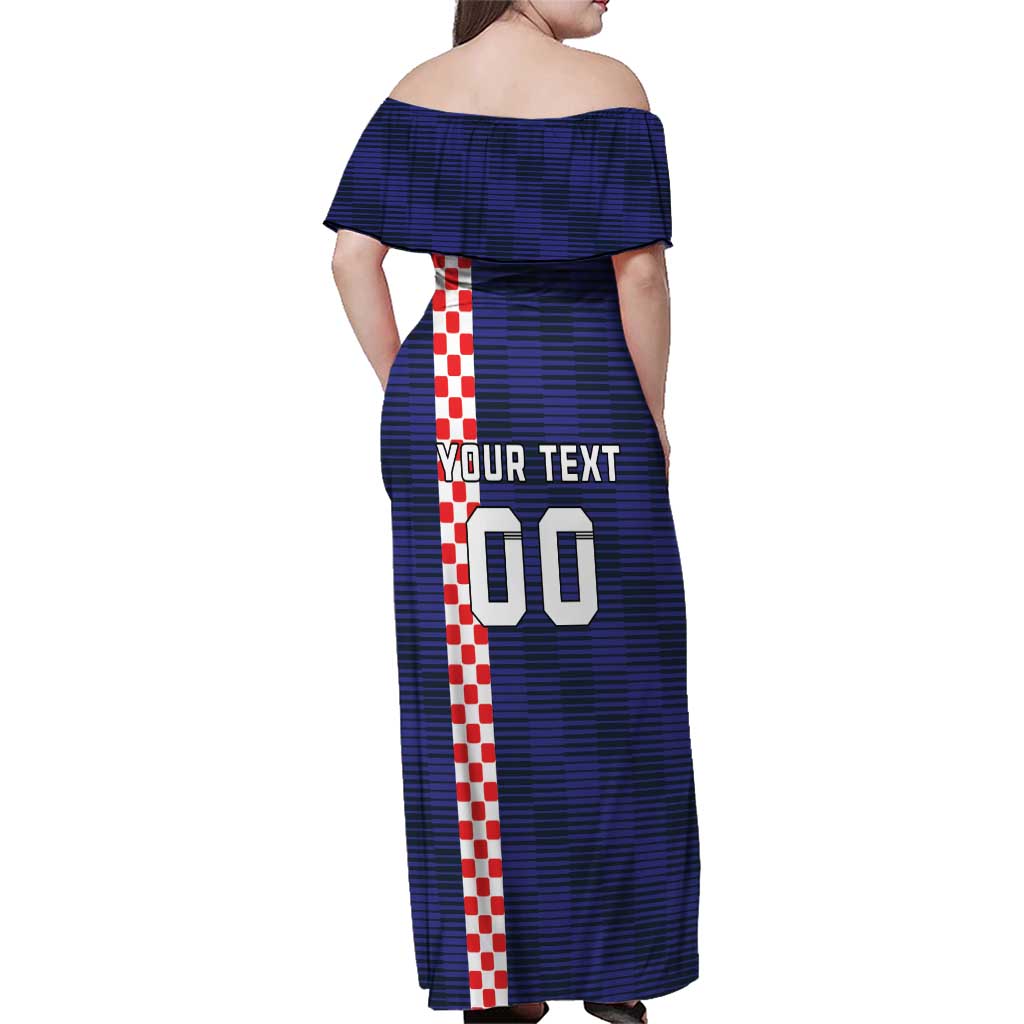 Custom Croatia Volleyball Family Matching Off Shoulder Maxi Dress and Hawaiian Shirt Go Champions Sahovnica