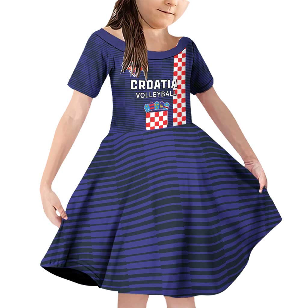 Custom Croatia Volleyball Family Matching Off Shoulder Short Dress and Hawaiian Shirt Go Champions Sahovnica
