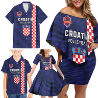 Custom Croatia Volleyball Family Matching Off Shoulder Short Dress and Hawaiian Shirt Go Champions Sahovnica