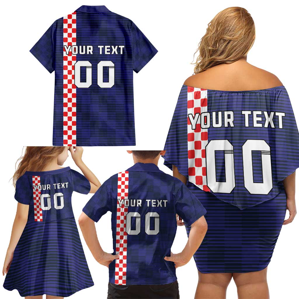 Custom Croatia Volleyball Family Matching Off Shoulder Short Dress and Hawaiian Shirt Go Champions Sahovnica