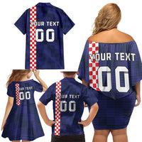 Custom Croatia Volleyball Family Matching Off Shoulder Short Dress and Hawaiian Shirt Go Champions Sahovnica