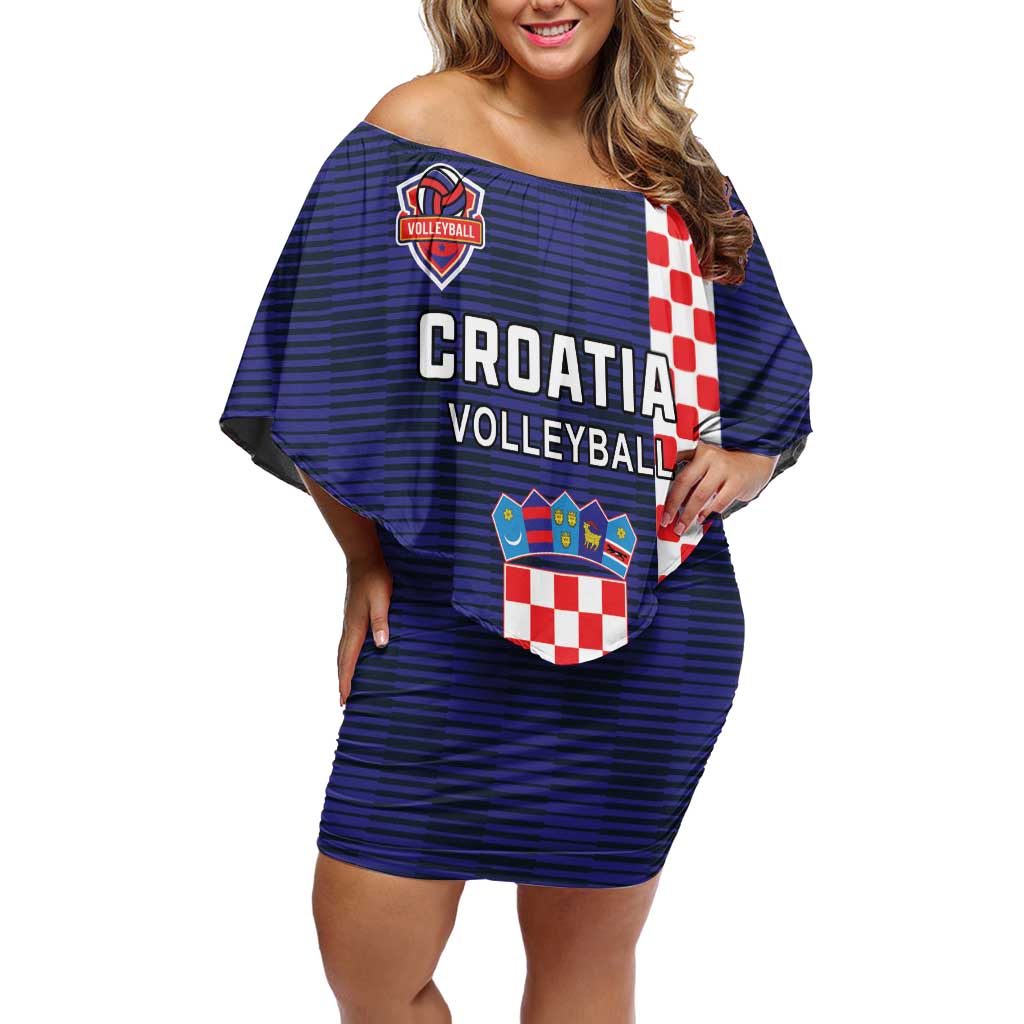 Custom Croatia Volleyball Family Matching Off Shoulder Short Dress and Hawaiian Shirt Go Champions Sahovnica