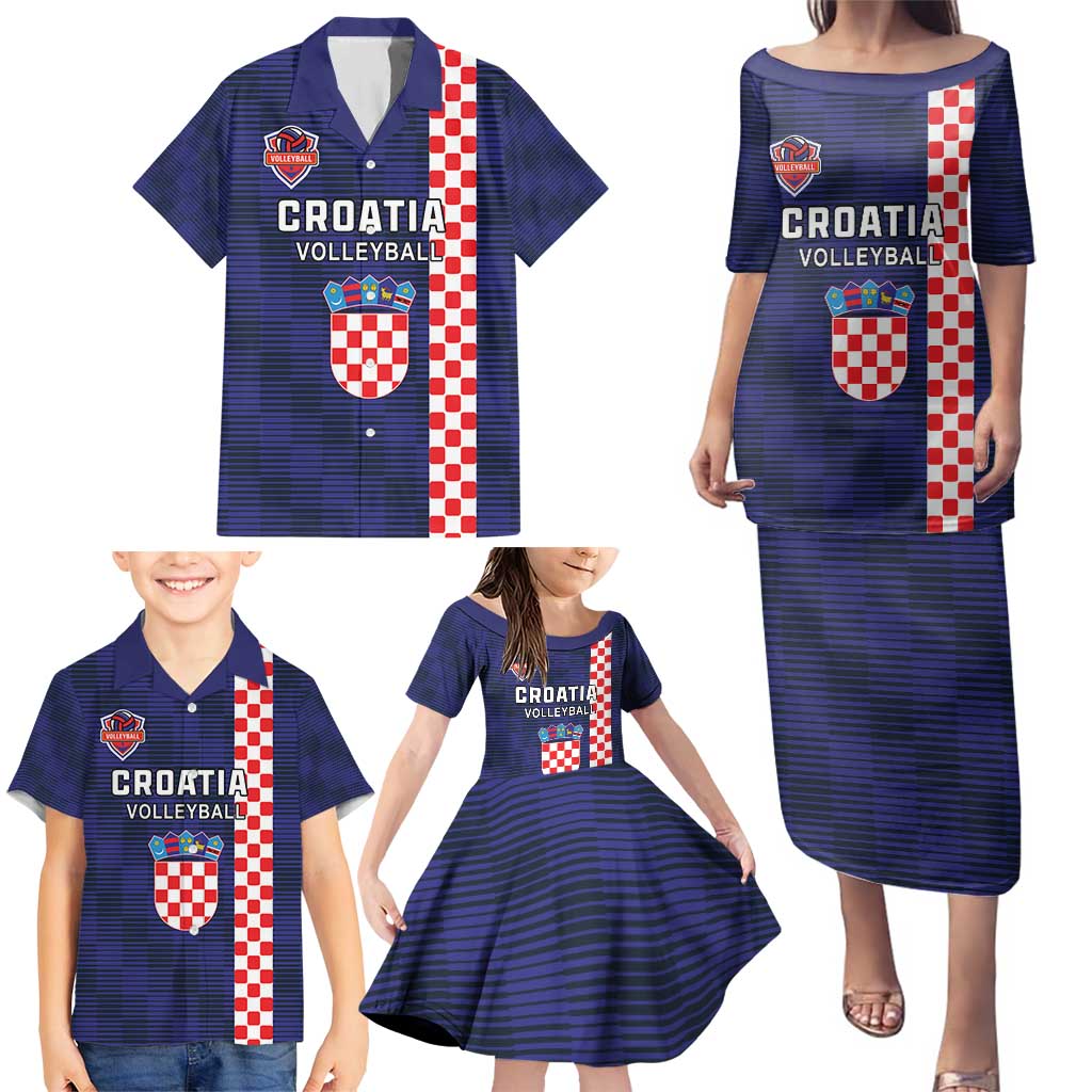 Custom Croatia Volleyball Family Matching Puletasi and Hawaiian Shirt Go Champions Sahovnica