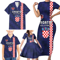 Custom Croatia Volleyball Family Matching Short Sleeve Bodycon Dress and Hawaiian Shirt Go Champions Sahovnica