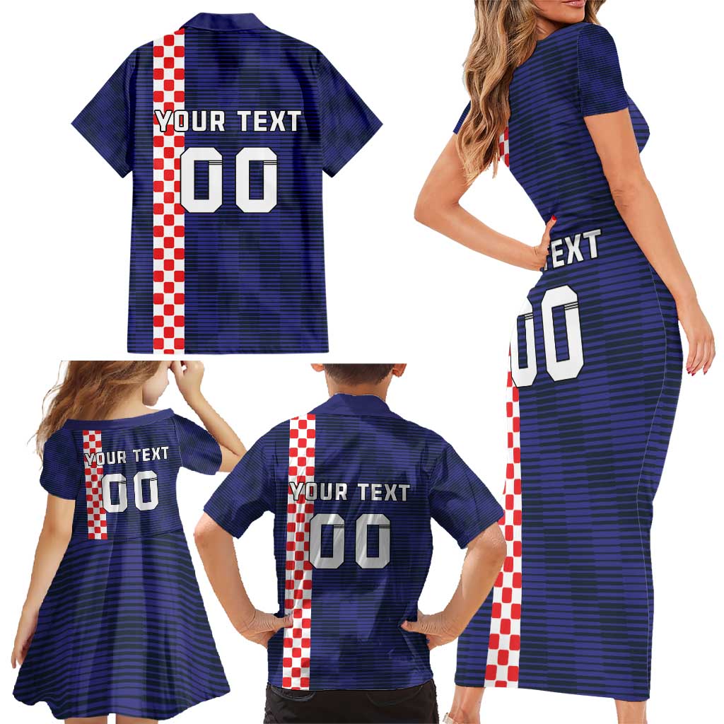 Custom Croatia Volleyball Family Matching Short Sleeve Bodycon Dress and Hawaiian Shirt Go Champions Sahovnica