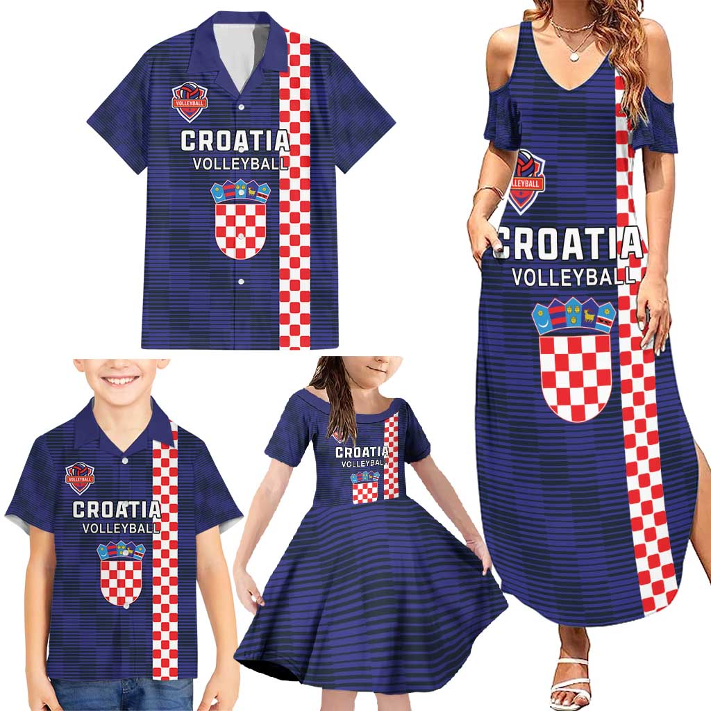 Custom Croatia Volleyball Family Matching Summer Maxi Dress and Hawaiian Shirt Go Champions Sahovnica