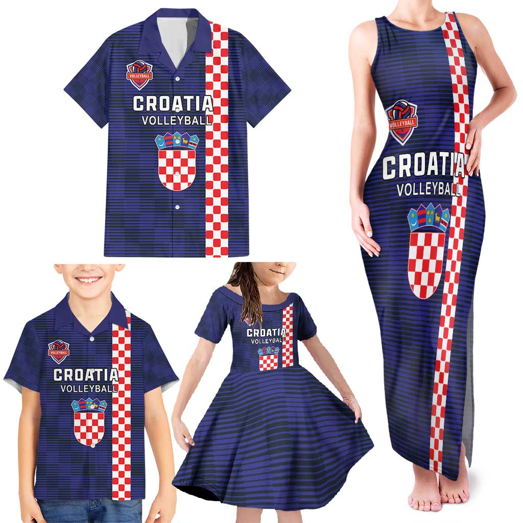 Custom Croatia Volleyball Family Matching Tank Maxi Dress and Hawaiian Shirt Go Champions Sahovnica