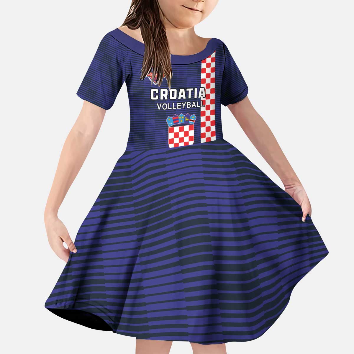 Custom Croatia Volleyball Kid Short Sleeve Dress Go Champions Sahovnica