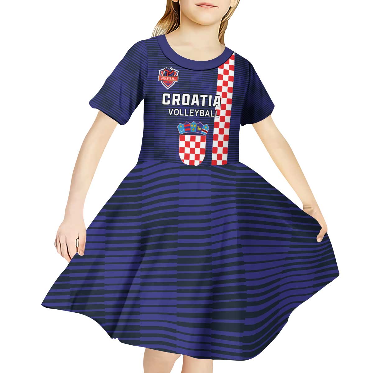 Custom Croatia Volleyball Kid Short Sleeve Dress Go Champions Sahovnica