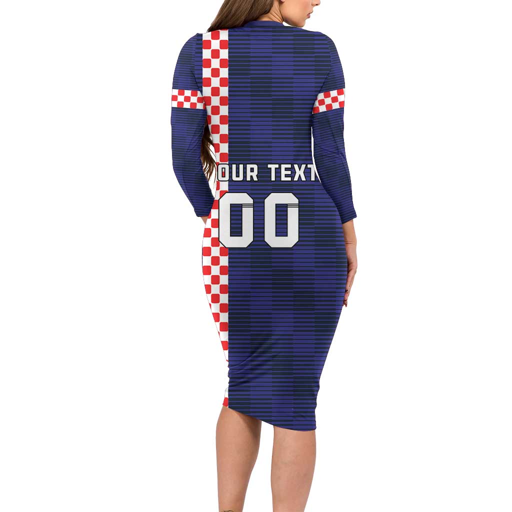 Custom Croatia Volleyball Long Sleeve Bodycon Dress Go Champions Sahovnica