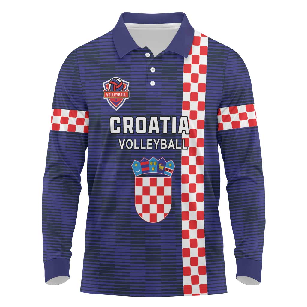Custom Croatia Volleyball Long Sleeve Polo Shirt Go Champions Sahovnica