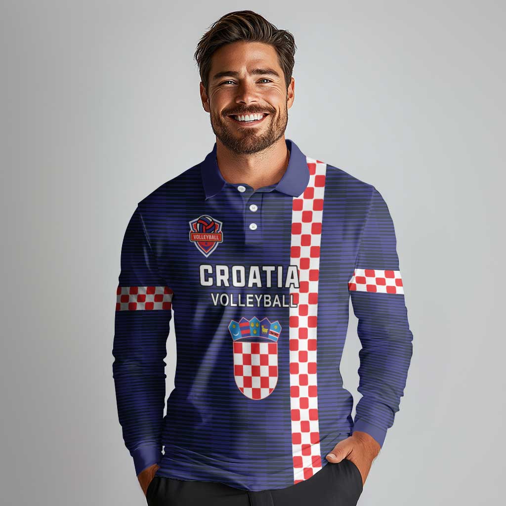 Custom Croatia Volleyball Long Sleeve Polo Shirt Go Champions Sahovnica
