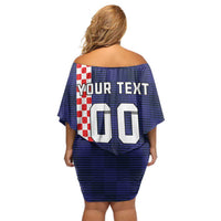 Custom Croatia Volleyball Off Shoulder Short Dress Go Champions Sahovnica