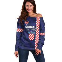 Custom Croatia Volleyball Off Shoulder Sweater Go Champions Sahovnica