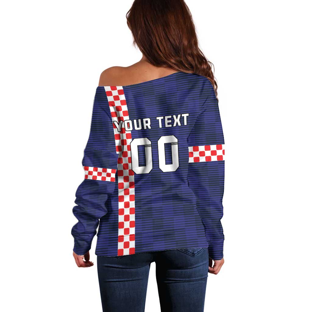 Custom Croatia Volleyball Off Shoulder Sweater Go Champions Sahovnica