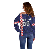 Custom Croatia Volleyball Off Shoulder Sweater Go Champions Sahovnica