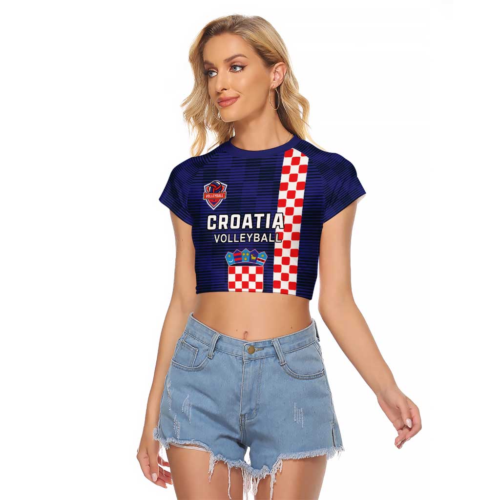 Custom Croatia Volleyball Raglan Cropped T Shirt Go Champions Sahovnica