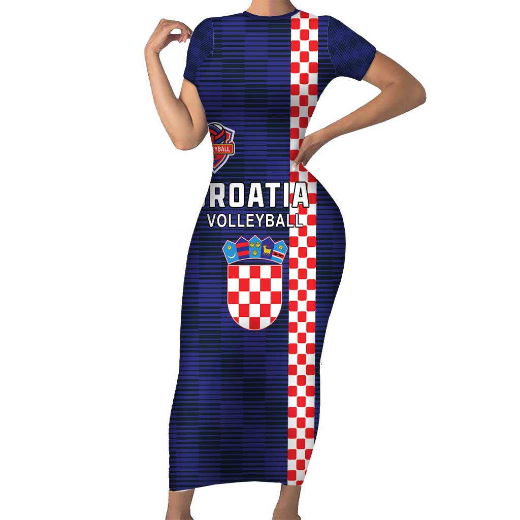 Custom Croatia Volleyball Short Sleeve Bodycon Dress Go Champions Sahovnica