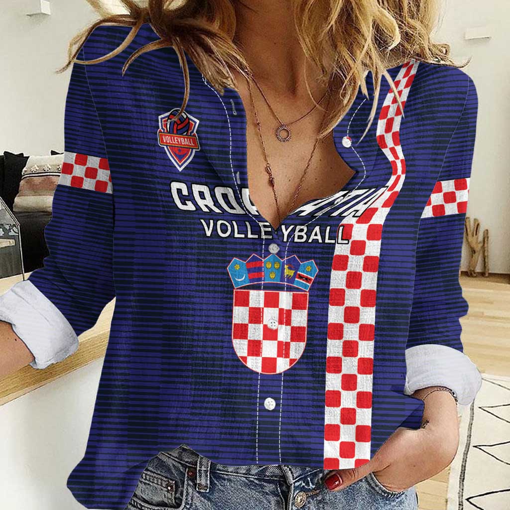 Custom Croatia Volleyball Women Casual Shirt Go Champions Sahovnica