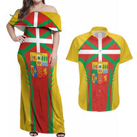 Basque Country Couples Matching Off Shoulder Maxi Dress and Hawaiian Shirt Zazpiak Bat Flag Style