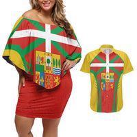 Basque Country Couples Matching Off Shoulder Short Dress and Hawaiian Shirt Zazpiak Bat Flag Style