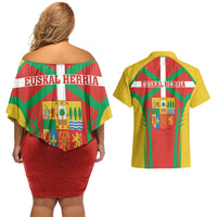 Basque Country Couples Matching Off Shoulder Short Dress and Hawaiian Shirt Zazpiak Bat Flag Style