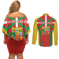Basque Country Couples Matching Off Shoulder Short Dress and Long Sleeve Button Shirt Zazpiak Bat Flag Style
