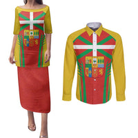 Basque Country Couples Matching Puletasi and Long Sleeve Button Shirt Zazpiak Bat Flag Style