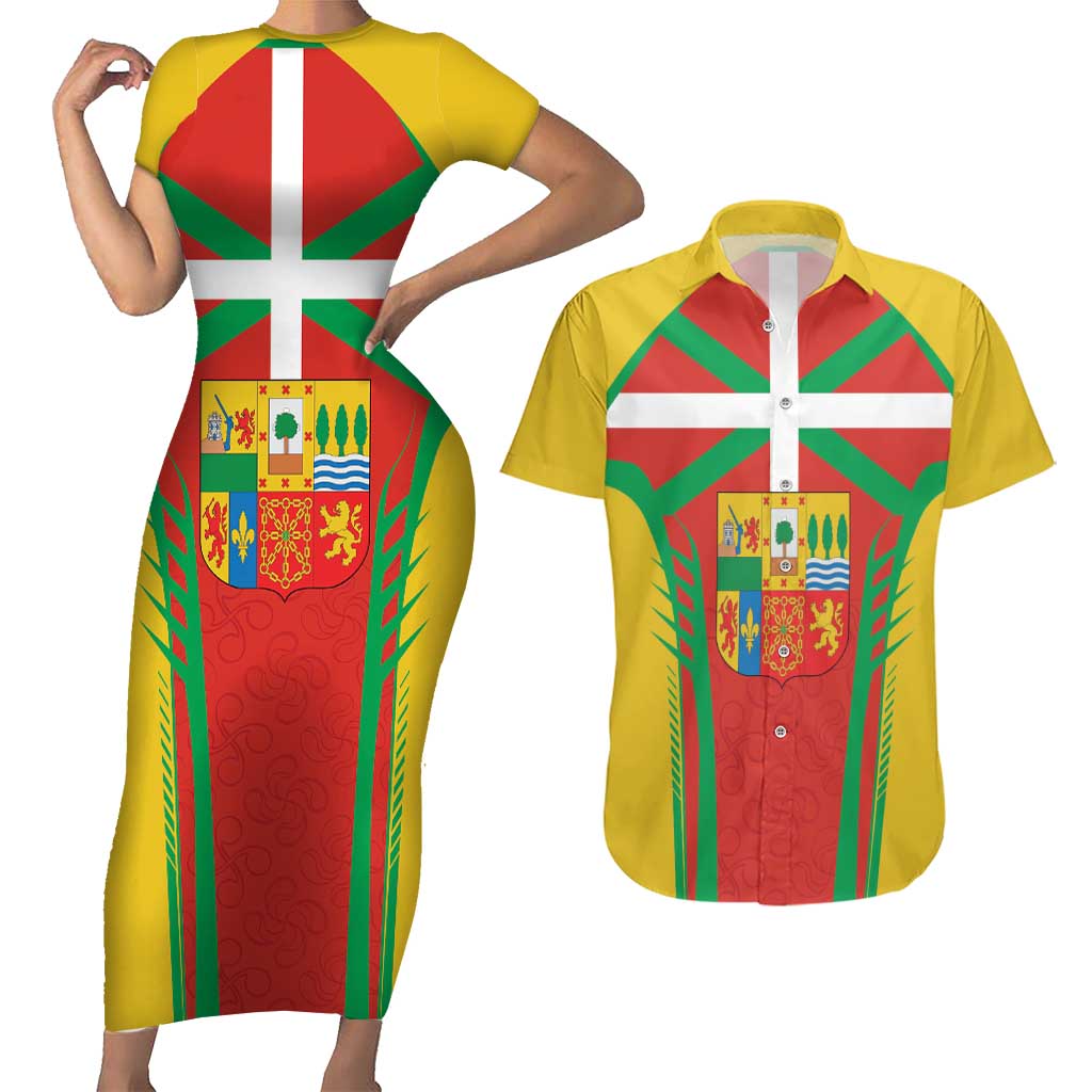 Basque Country Couples Matching Short Sleeve Bodycon Dress and Hawaiian Shirt Zazpiak Bat Flag Style