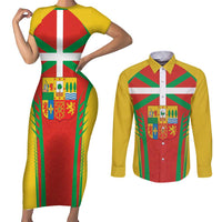 Basque Country Couples Matching Short Sleeve Bodycon Dress and Long Sleeve Button Shirt Zazpiak Bat Flag Style