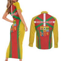 Basque Country Couples Matching Short Sleeve Bodycon Dress and Long Sleeve Button Shirt Zazpiak Bat Flag Style