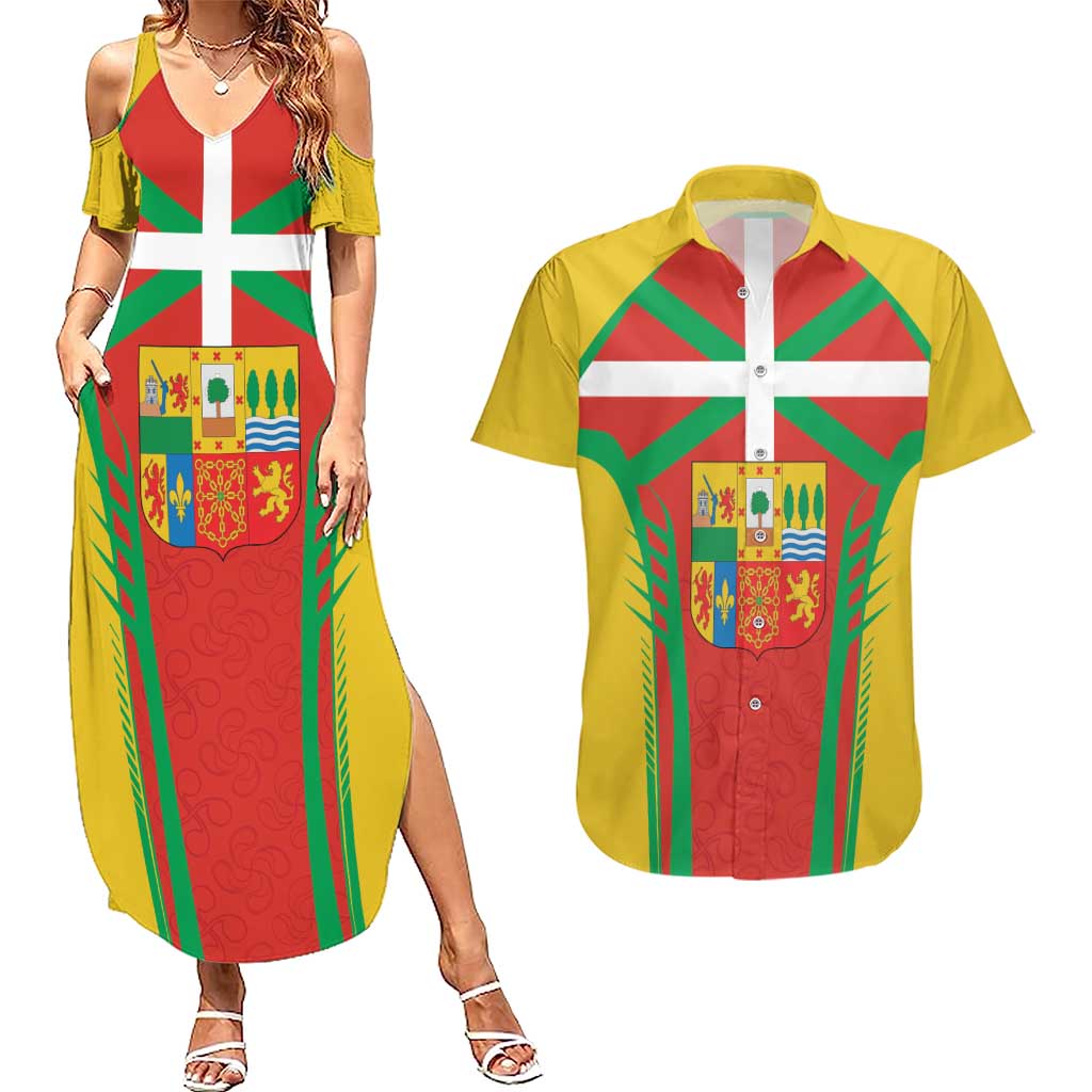 Basque Country Couples Matching Summer Maxi Dress and Hawaiian Shirt Zazpiak Bat Flag Style