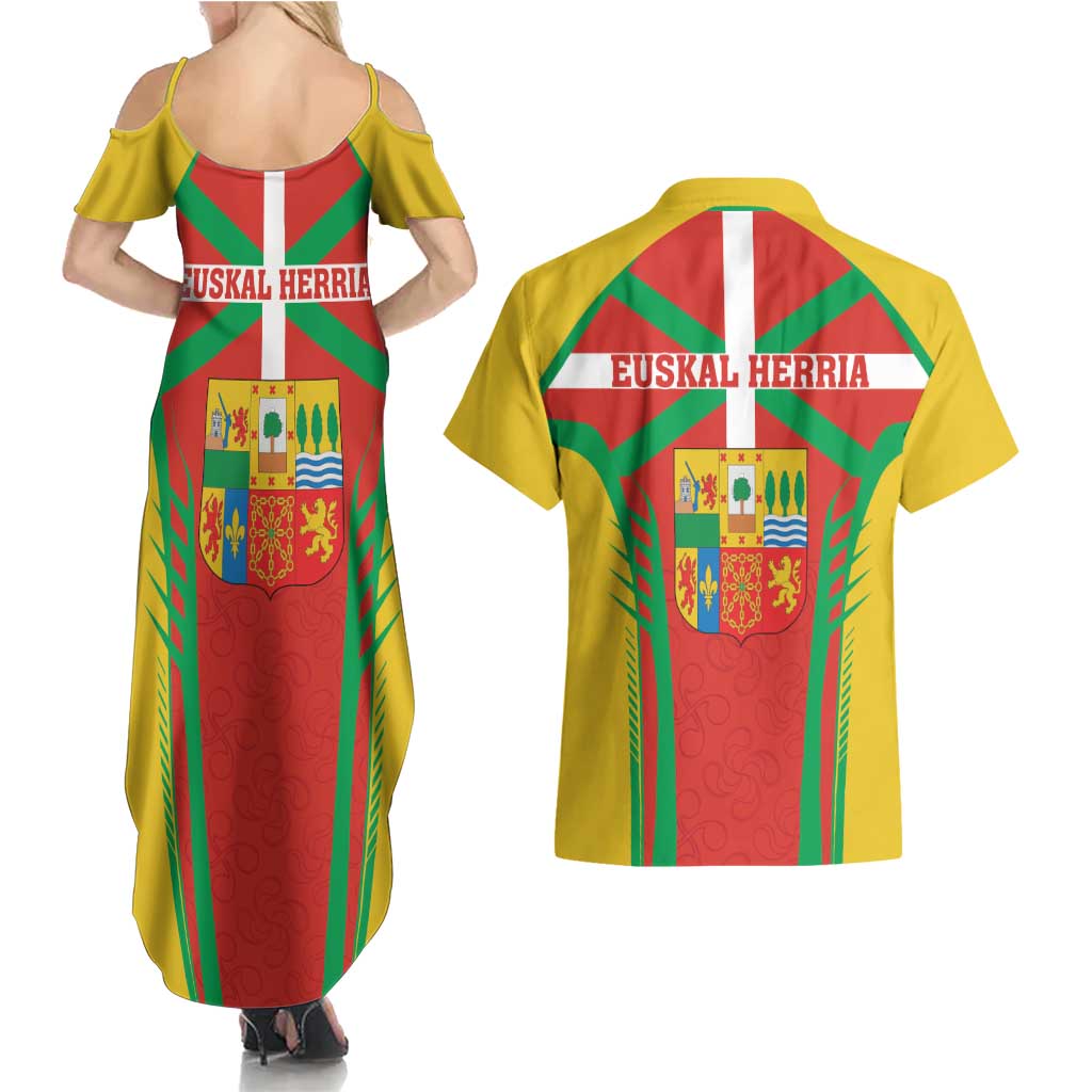 Basque Country Couples Matching Summer Maxi Dress and Hawaiian Shirt Zazpiak Bat Flag Style