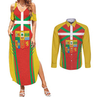 Basque Country Couples Matching Summer Maxi Dress and Long Sleeve Button Shirt Zazpiak Bat Flag Style
