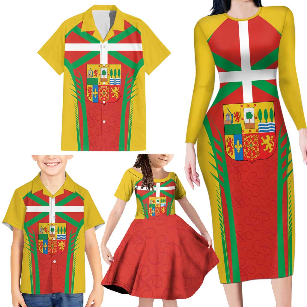 Basque Country Family Matching Long Sleeve Bodycon Dress and Hawaiian Shirt Zazpiak Bat Flag Style