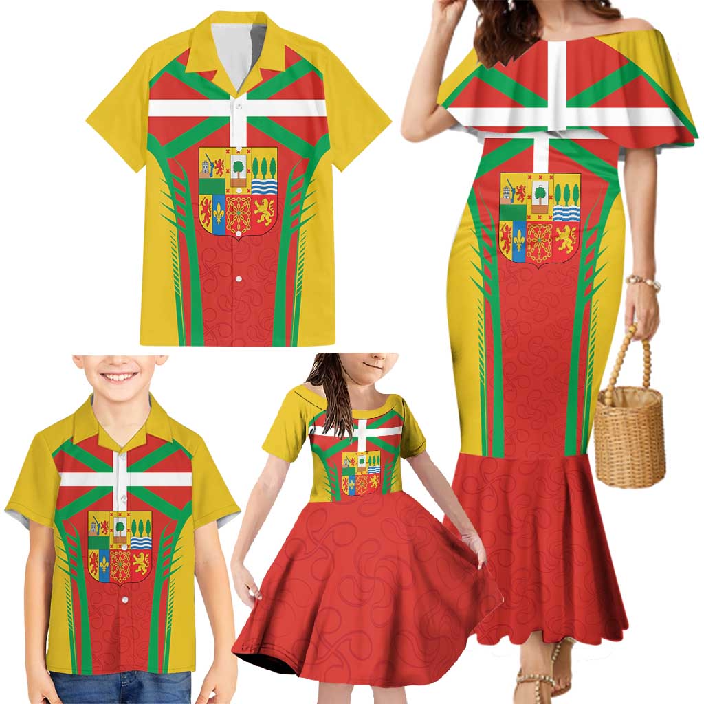 Basque Country Family Matching Mermaid Dress and Hawaiian Shirt Zazpiak Bat Flag Style