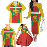 Basque Country Family Matching Off The Shoulder Long Sleeve Dress and Hawaiian Shirt Zazpiak Bat Flag Style
