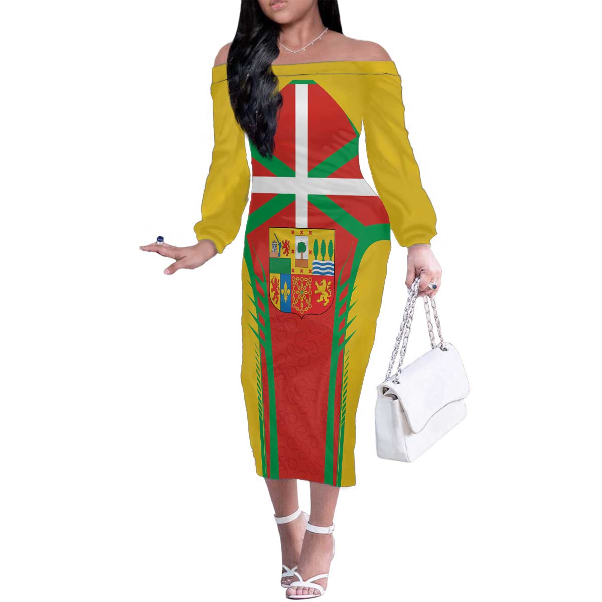 Basque Country Family Matching Off The Shoulder Long Sleeve Dress and Hawaiian Shirt Zazpiak Bat Flag Style