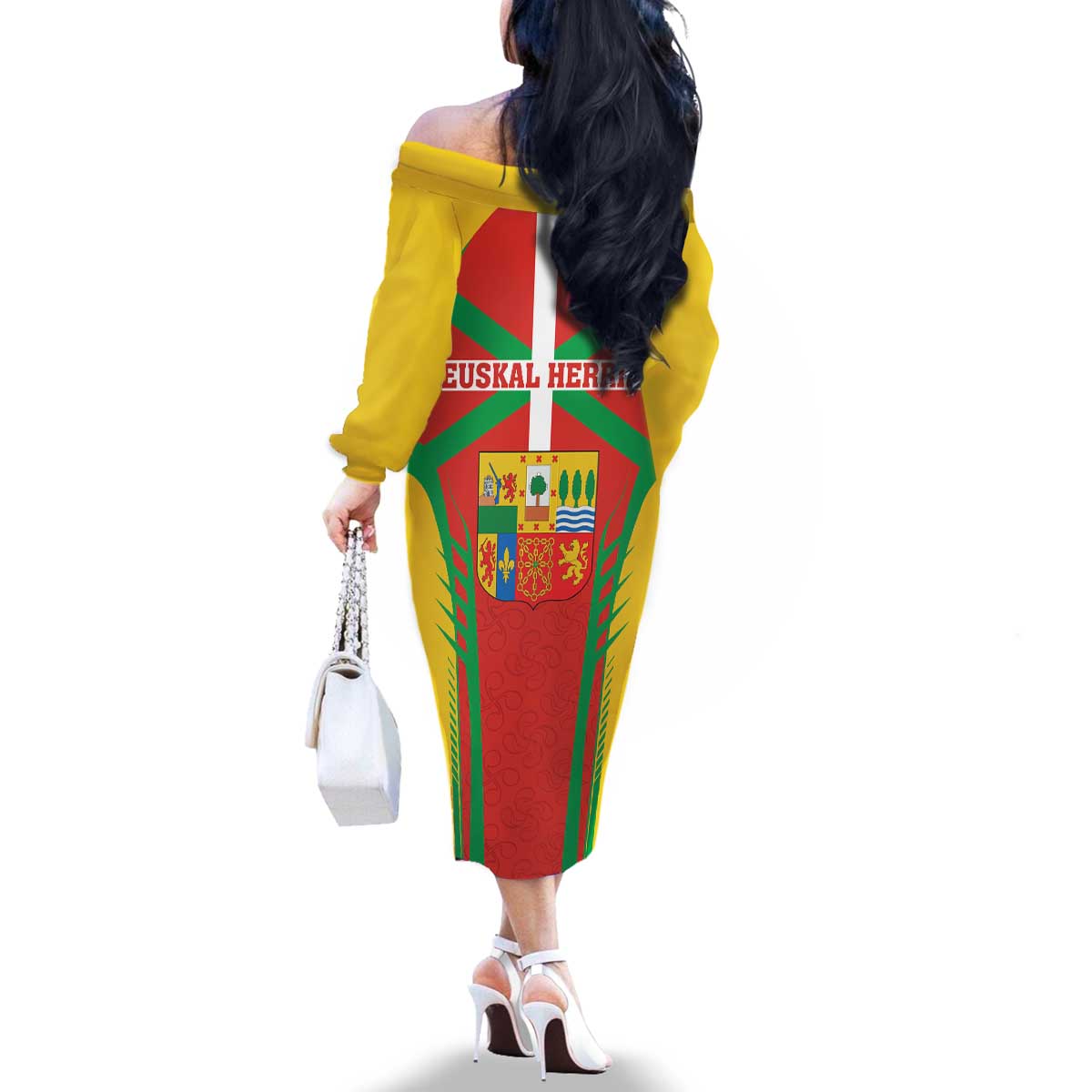 Basque Country Family Matching Off The Shoulder Long Sleeve Dress and Hawaiian Shirt Zazpiak Bat Flag Style