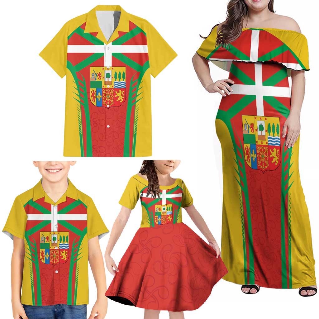 Basque Country Family Matching Off Shoulder Maxi Dress and Hawaiian Shirt Zazpiak Bat Flag Style