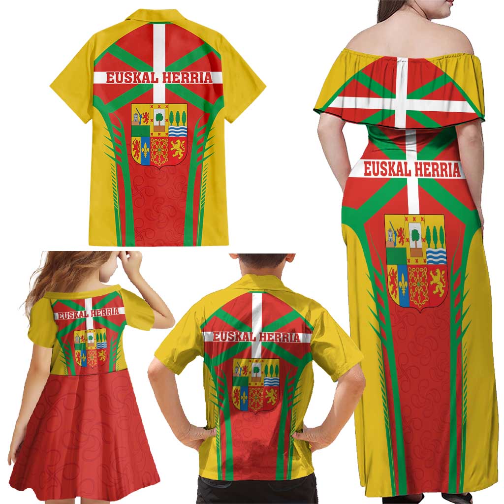 Basque Country Family Matching Off Shoulder Maxi Dress and Hawaiian Shirt Zazpiak Bat Flag Style