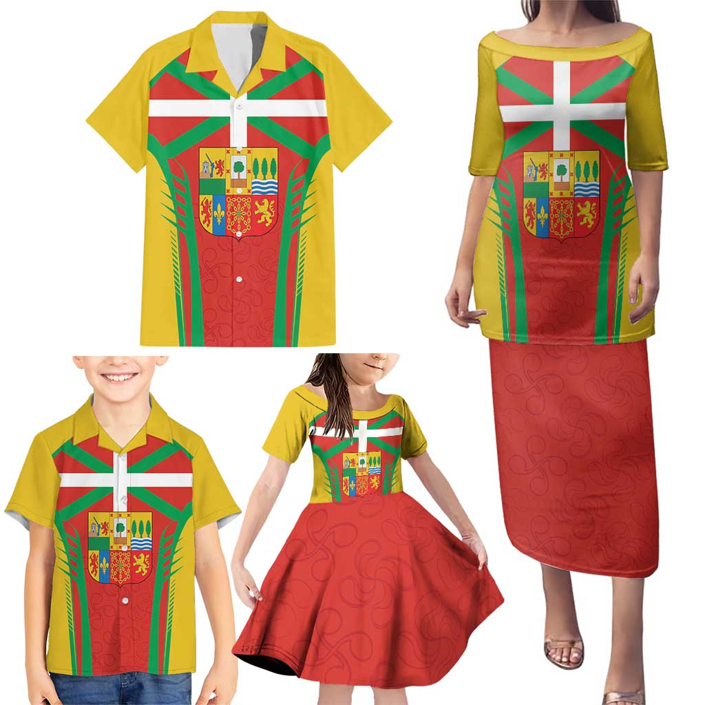 Basque Country Family Matching Puletasi and Hawaiian Shirt Zazpiak Bat Flag Style