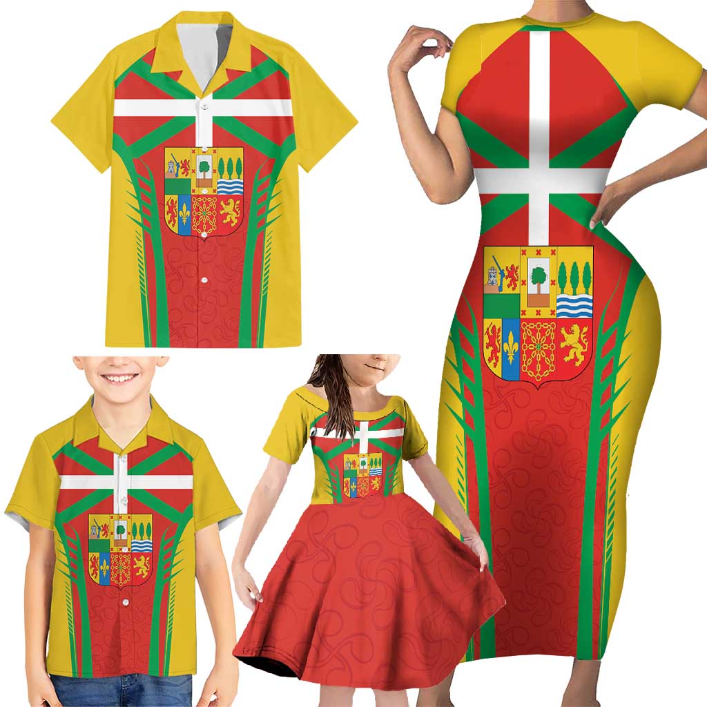 Basque Country Family Matching Short Sleeve Bodycon Dress and Hawaiian Shirt Zazpiak Bat Flag Style