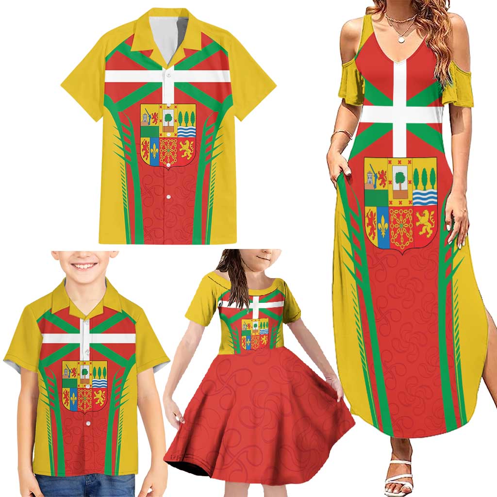 Basque Country Family Matching Summer Maxi Dress and Hawaiian Shirt Zazpiak Bat Flag Style