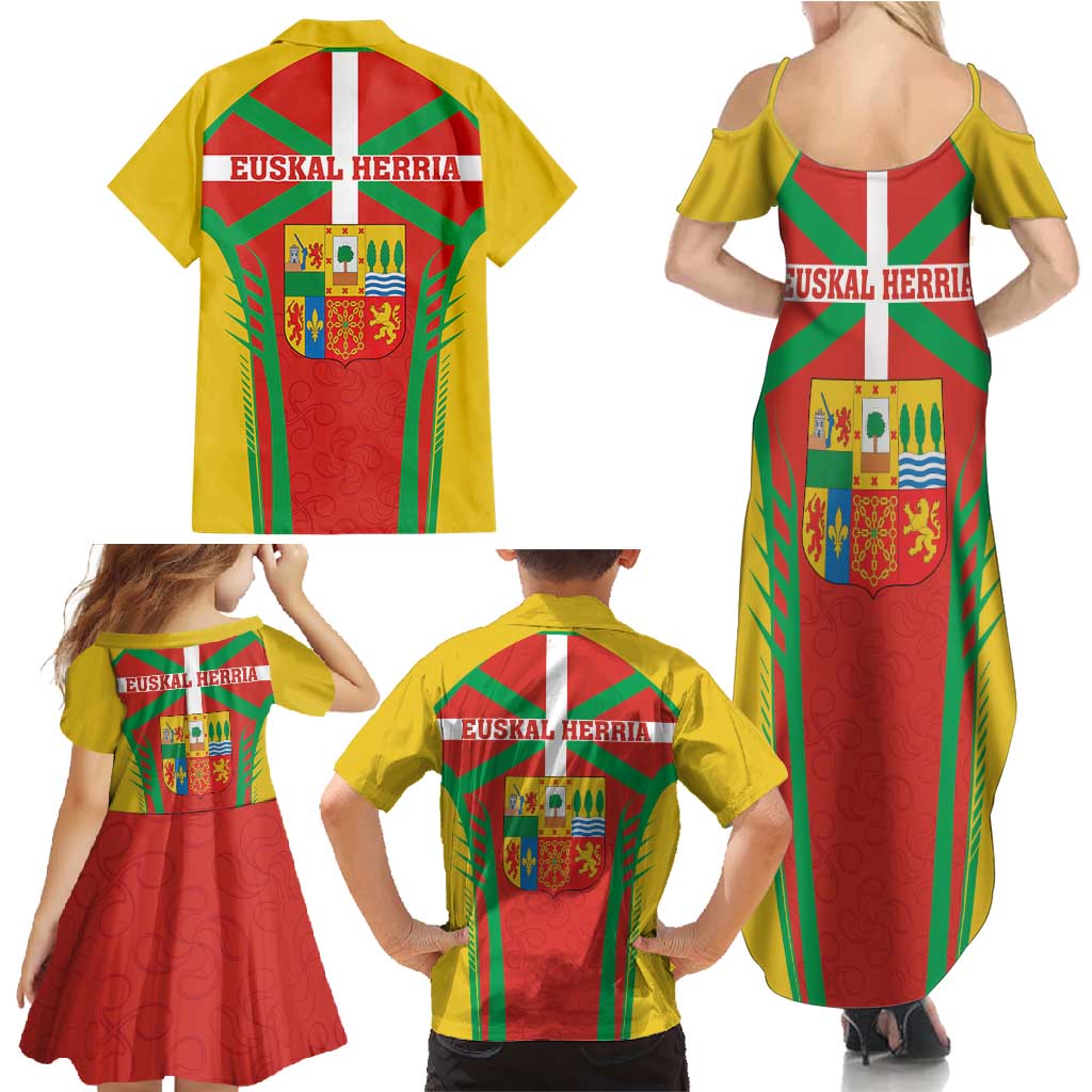 Basque Country Family Matching Summer Maxi Dress and Hawaiian Shirt Zazpiak Bat Flag Style