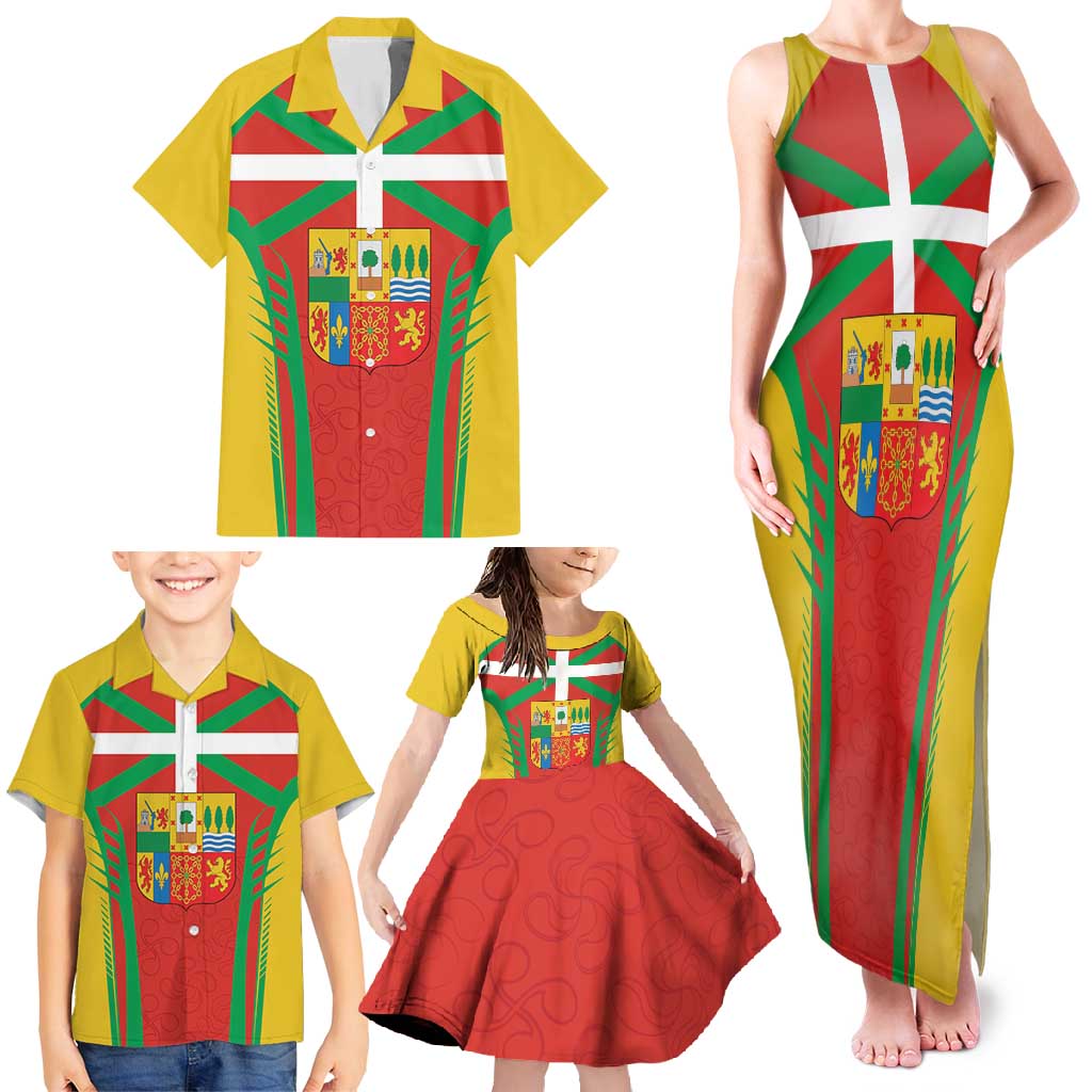 Basque Country Family Matching Tank Maxi Dress and Hawaiian Shirt Zazpiak Bat Flag Style