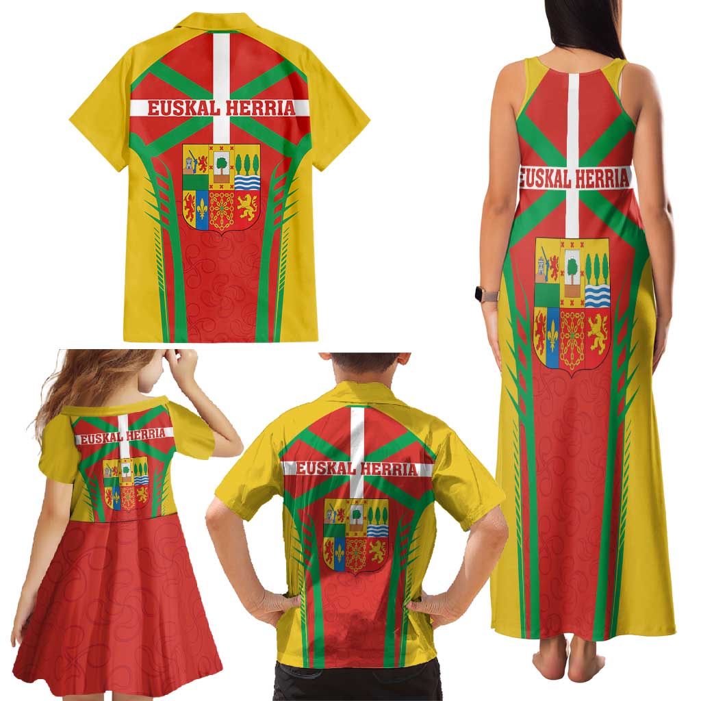 Basque Country Family Matching Tank Maxi Dress and Hawaiian Shirt Zazpiak Bat Flag Style