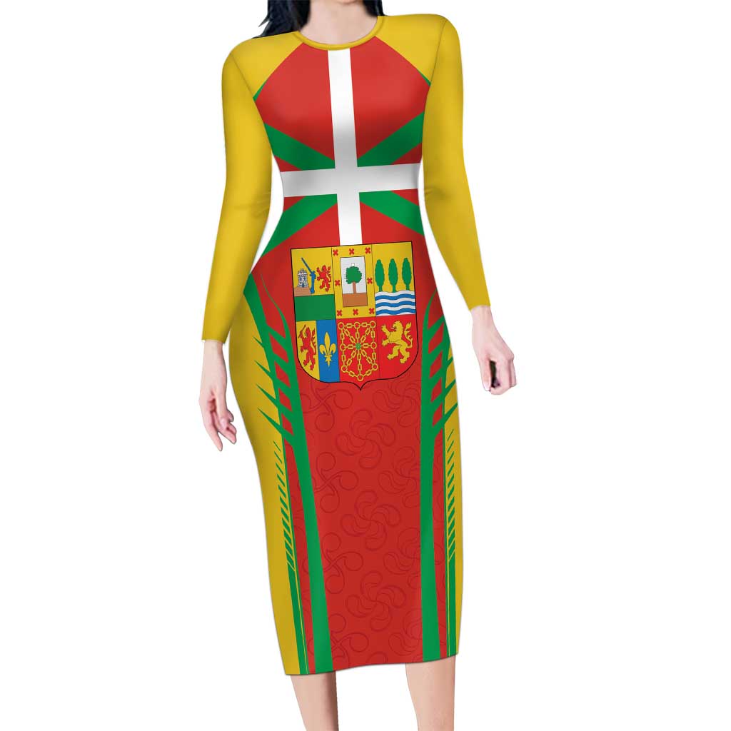Basque Country Long Sleeve Bodycon Dress Zazpiak Bat Flag Style