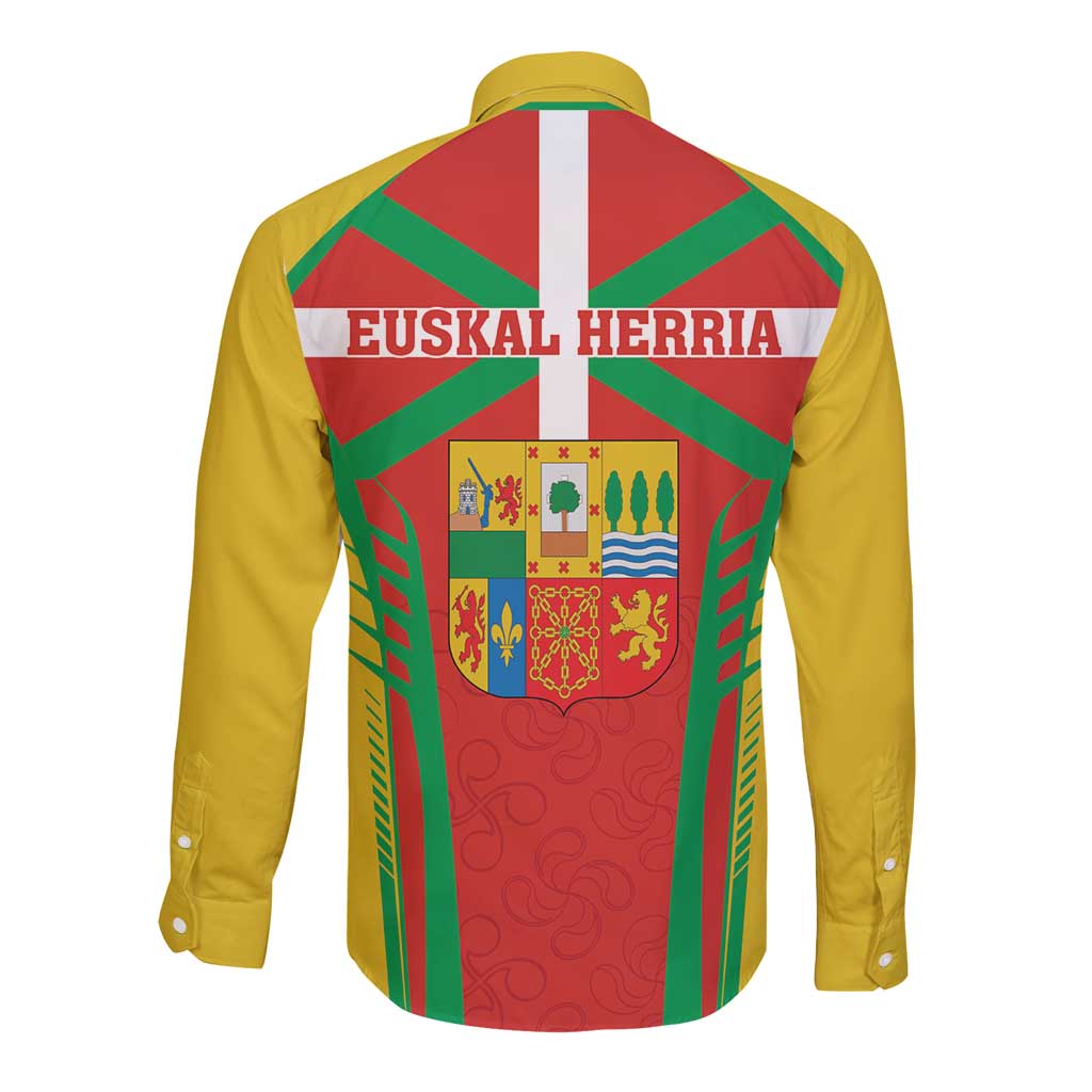Basque Country Long Sleeve Button Shirt Zazpiak Bat Flag Style